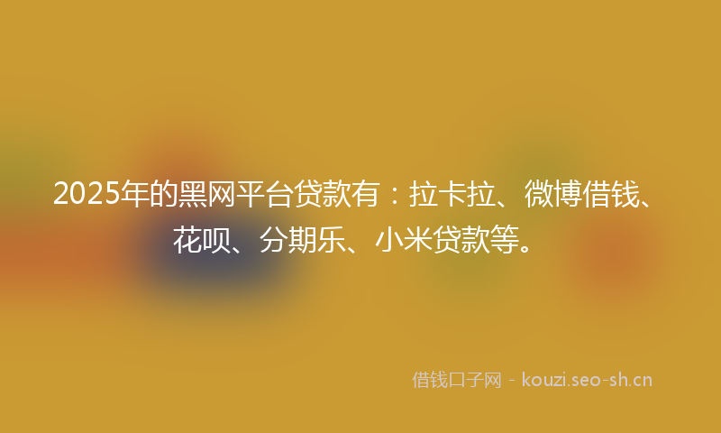2025年的黑网平台贷款有：拉卡拉、微博借钱、花呗、分期乐、小米贷款等。
