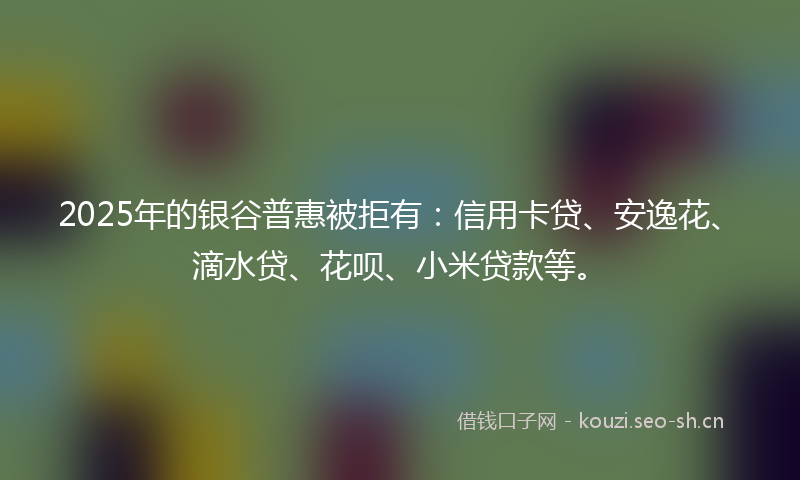 2025年的银谷普惠被拒有:信用卡贷、安逸花、滴水贷、花呗、小米贷款等。