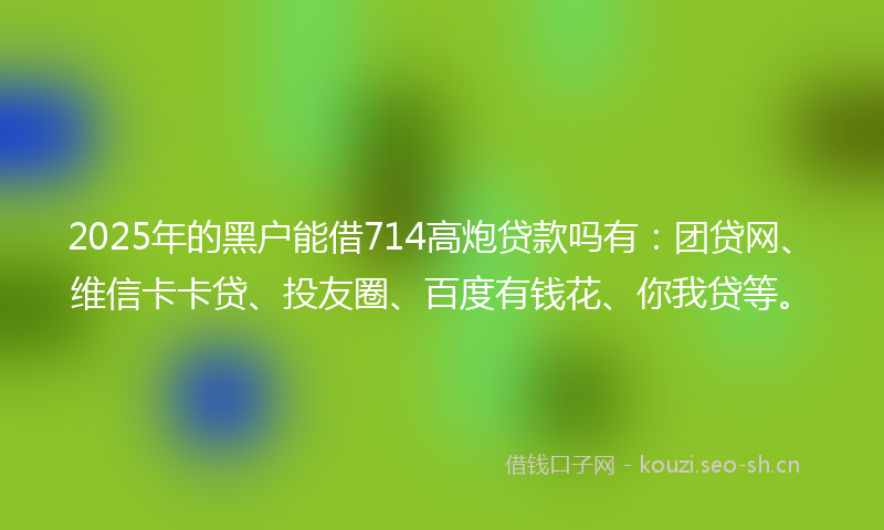 2025年的黑户能借714高炮贷款吗有：团贷网、维信卡卡贷、投友圈、百度有钱花、你我贷等。