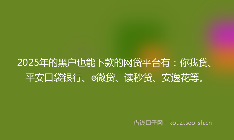 2025年的黑户也能下款的网贷平台有：你我贷、平安口袋银行、e微贷、读秒贷、安逸花等。