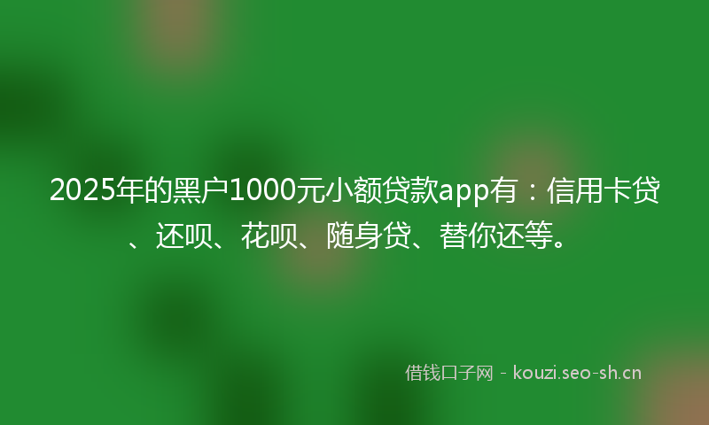 2025年的黑户1000元小额贷款app有：信用卡贷、还呗、花呗、随身贷、替你还等。