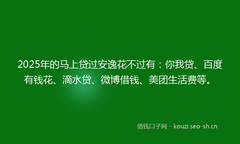 2025年的马上贷过安逸花不过有：你我贷、百度有钱花、滴水贷、微博借钱、美团生活费等。