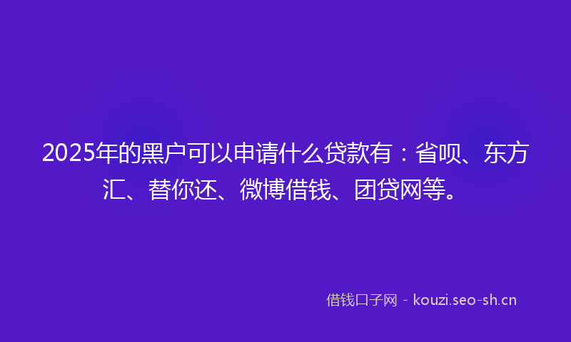 2025年的黑户可以申请什么贷款有：省呗、东方汇、替你还、微博借钱、团贷网等。