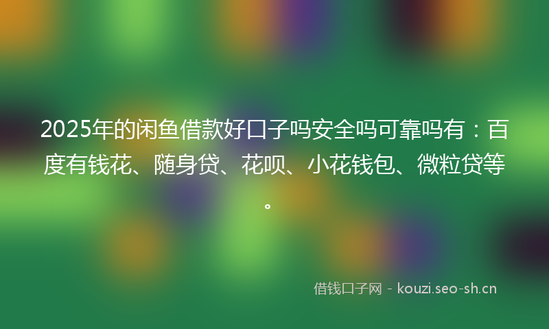 2025年的闲鱼借款好口子吗安全吗可靠吗有:百度有钱花、随身贷、花呗、小花钱包、微粒贷等。