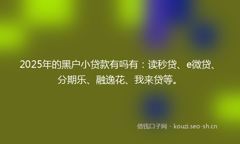 2025年的黑户小贷款有吗有：读秒贷、e微贷、分期乐、融逸花、我来贷等。