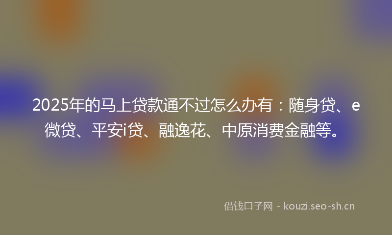 2025年的马上贷款通不过怎么办有:随身贷、e微贷、平安i贷、融逸花、中原消费金融等。
