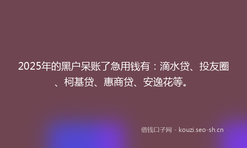 2025年的黑户呆账了急用钱有:滴水贷、投友圈、柯基贷、惠商贷、安逸花等。