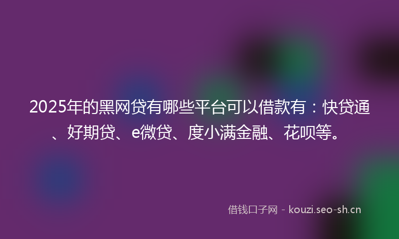 2025年的黑网贷有哪些平台可以借款有：快贷通、好期贷、e微贷、度小满金融、花呗等。