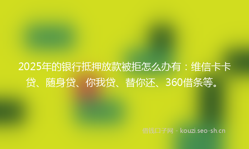 2025年的银行抵押放款被拒怎么办有：维信卡卡贷、随身贷、你我贷、替你还、360借条等。
