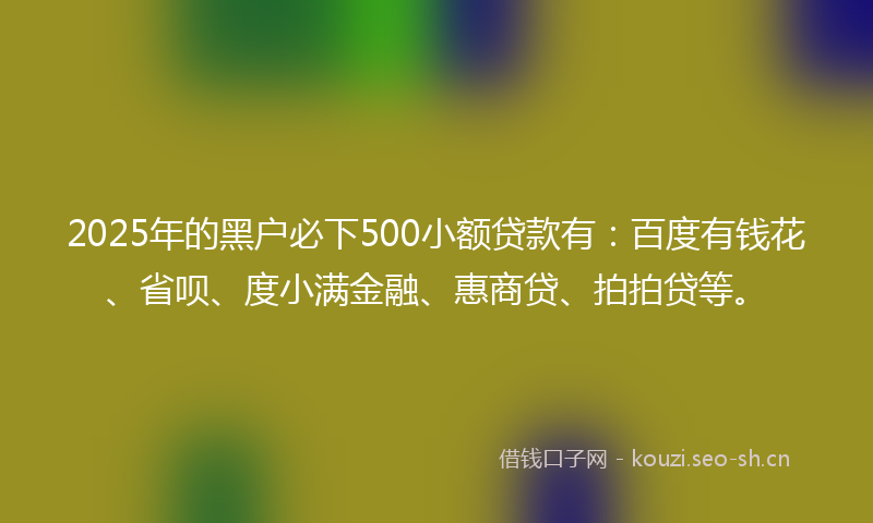 2025年的黑户必下500小额贷款有:百度有钱花、省呗、度小满金融、惠商贷、拍拍贷等。