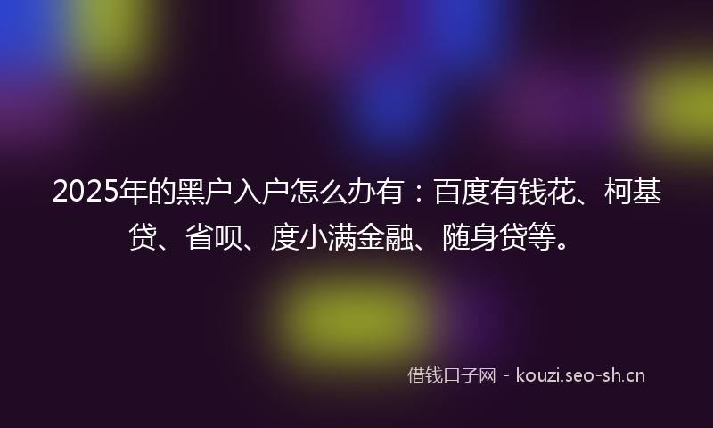 2025年的黑户入户怎么办有:百度有钱花、柯基贷、省呗、度小满金融、随身贷等。