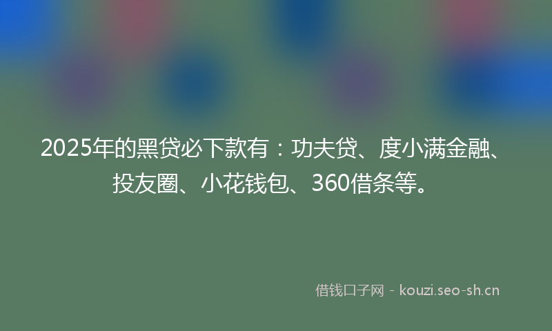 2025年的黑贷必下款有：功夫贷、度小满金融、投友圈、小花钱包、360借条等。