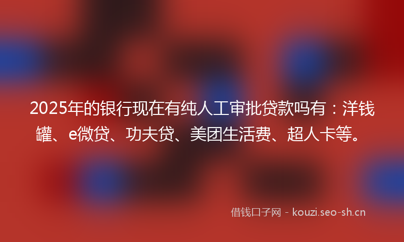 2025年的银行现在有纯人工审批贷款吗有：洋钱罐、e微贷、功夫贷、美团生活费、超人卡等。
