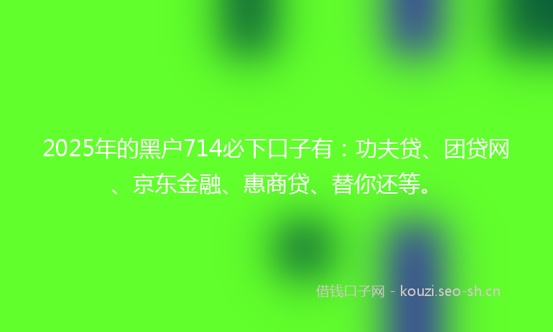 2025年的黑户714必下口子有：功夫贷、团贷网、京东金融、惠商贷、替你还等。