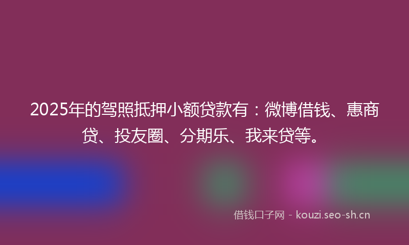 2025年的驾照抵押小额贷款有：微博借钱、惠商贷、投友圈、分期乐、我来贷等。