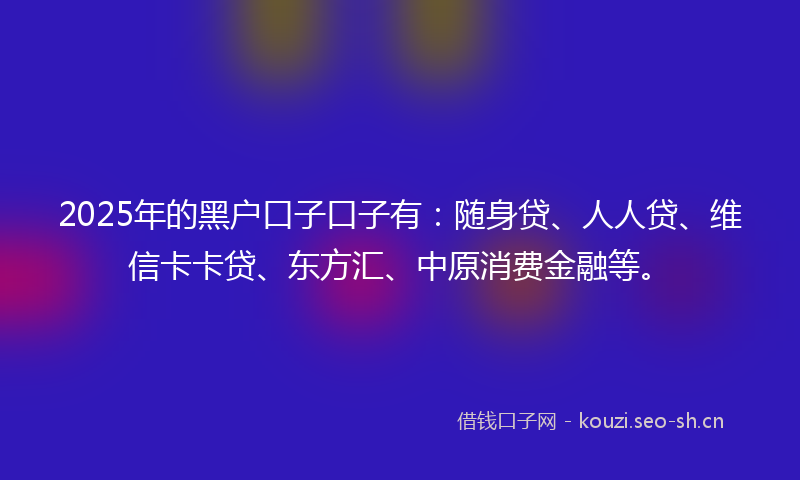 2025年的黑户口子口子有:随身贷、人人贷、维信卡卡贷、东方汇、中原消费金融等。