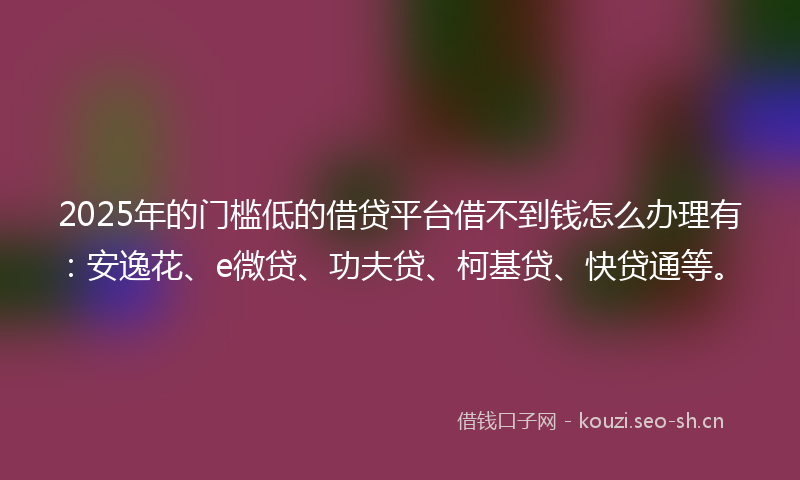 2025年的门槛低的借贷平台借不到钱怎么办理有：安逸花、e微贷、功夫贷、柯基贷、快贷通等。