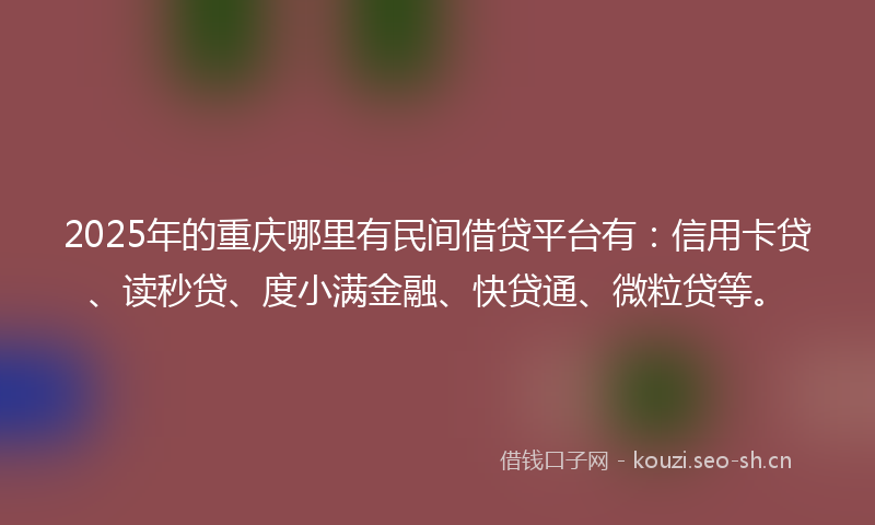 2025年的重庆哪里有民间借贷平台有：信用卡贷、读秒贷、度小满金融、快贷通、微粒贷等。