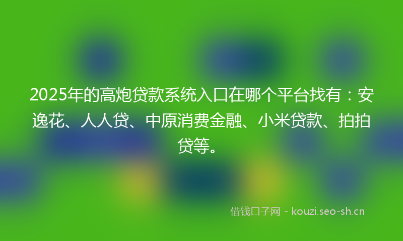 2025年的高炮贷款系统入口在哪个平台找有：安逸花、人人贷、中原消费金融、小米贷款、拍拍贷等。