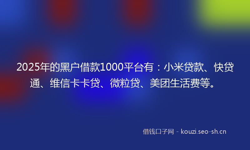 2025年的黑户借款1000平台有：小米贷款、快贷通、维信卡卡贷、微粒贷、美团生活费等。