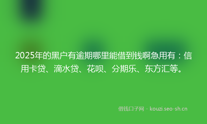2025年的黑户有逾期哪里能借到钱啊急用有：信用卡贷、滴水贷、花呗、分期乐、东方汇等。