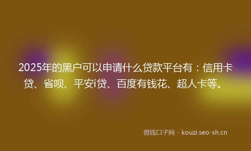 2025年的黑户可以申请什么贷款平台有：信用卡贷、省呗、平安i贷、百度有钱花、超人卡等。