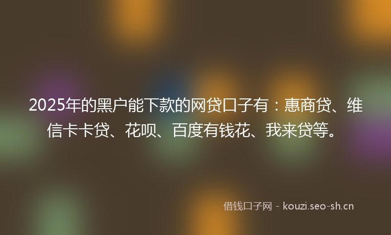 2025年的黑户能下款的网贷口子有：惠商贷、维信卡卡贷、花呗、百度有钱花、我来贷等。