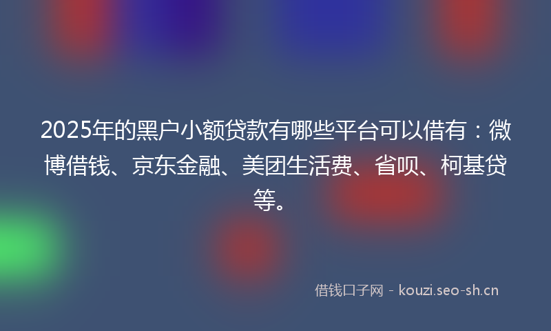 2025年的黑户小额贷款有哪些平台可以借有：微博借钱、京东金融、美团生活费、省呗、柯基贷等。