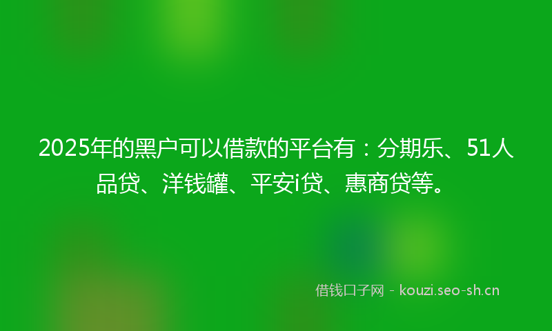 2025年的黑户可以借款的平台有：分期乐、51人品贷、洋钱罐、平安i贷、惠商贷等。
