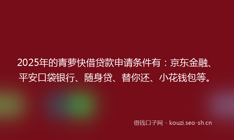 2025年的青萝快借贷款申请条件有：京东金融、平安口袋银行、随身贷、替你还、小花钱包等。