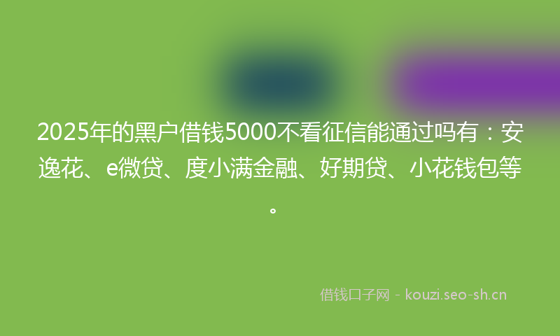 2025年的黑户借钱5000不看征信能通过吗有：安逸花、e微贷、度小满金融、好期贷、小花钱包等。