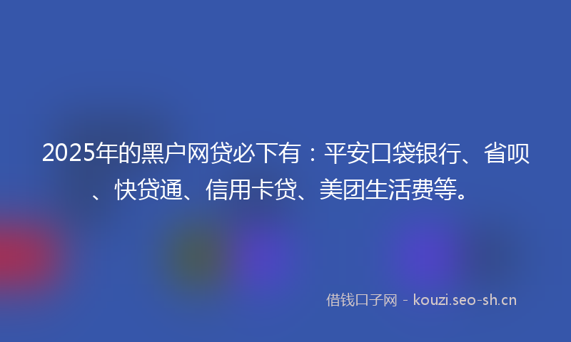2025年的黑户网贷必下有：平安口袋银行、省呗、快贷通、信用卡贷、美团生活费等。