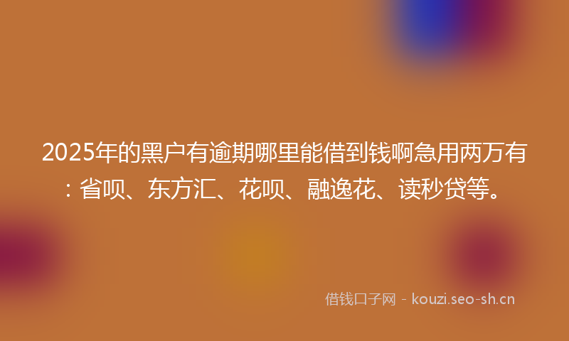 2025年的黑户有逾期哪里能借到钱啊急用两万有：省呗、东方汇、花呗、融逸花、读秒贷等。