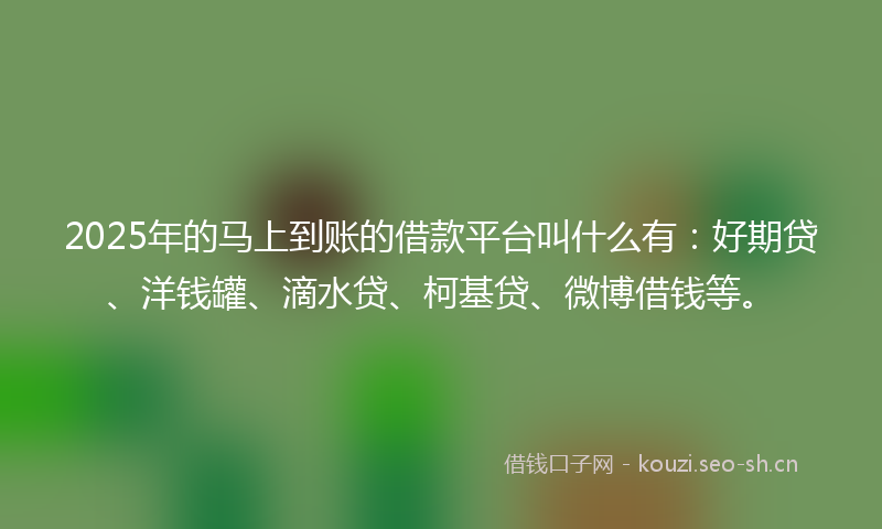2025年的马上到账的借款平台叫什么有：好期贷、洋钱罐、滴水贷、柯基贷、微博借钱等。