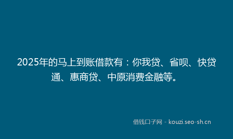 2025年的马上到账借款有：你我贷、省呗、快贷通、惠商贷、中原消费金融等。