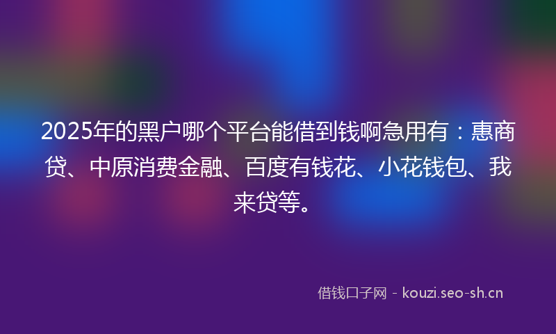2025年的黑户哪个平台能借到钱啊急用有:惠商贷、中原消费金融、百度有钱花、小花钱包、我来贷等。
