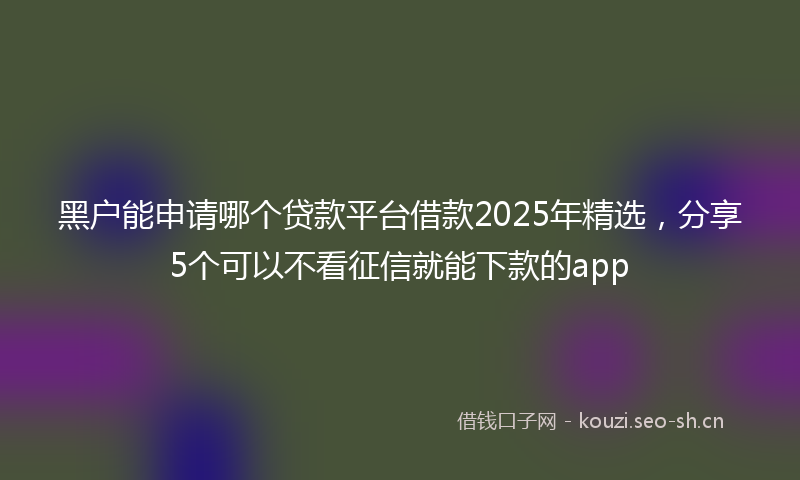 黑户能申请哪个贷款平台借款2025年精选，分享5个可以不看征信就能下款的app