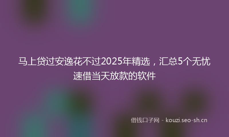 马上贷过安逸花不过2025年精选，汇总5个无忧速借当天放款的软件
