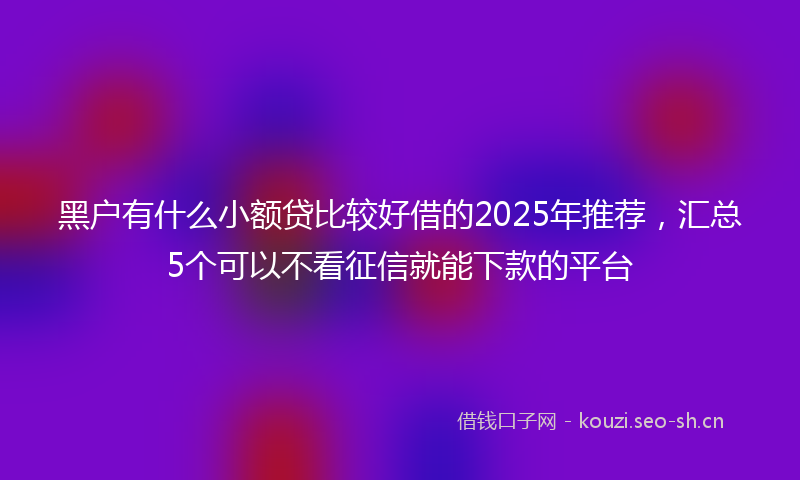 黑户有什么小额贷比较好借的2025年推荐，汇总5个可以不看征信就能下款的平台
