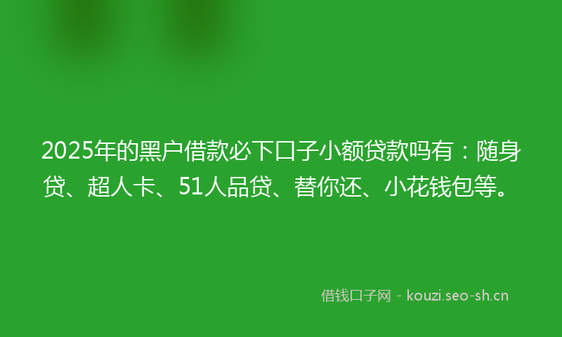 2025年的黑户借款必下口子小额贷款吗有：随身贷、超人卡、51人品贷、替你还、小花钱包等。