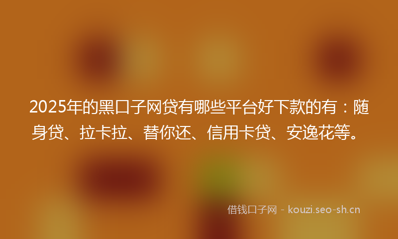 2025年的黑口子网贷有哪些平台好下款的有：随身贷、拉卡拉、替你还、信用卡贷、安逸花等。