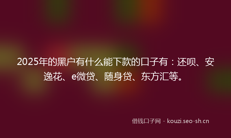 2025年的黑户有什么能下款的口子有：还呗、安逸花、e微贷、随身贷、东方汇等。