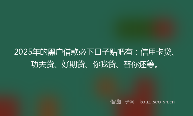 2025年的黑户借款必下口子贴吧有：信用卡贷、功夫贷、好期贷、你我贷、替你还等。