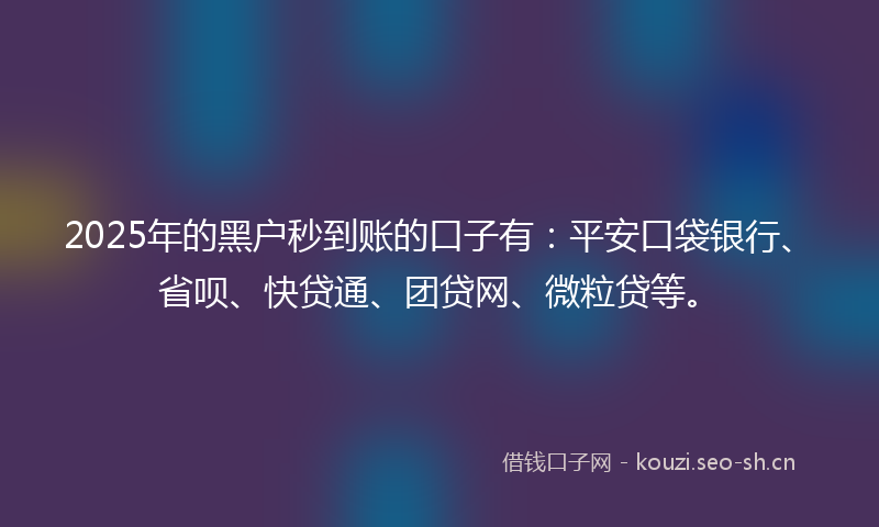 2025年的黑户秒到账的口子有：平安口袋银行、省呗、快贷通、团贷网、微粒贷等。