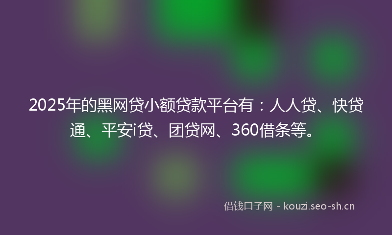 2025年的黑网贷小额贷款平台有：人人贷、快贷通、平安i贷、团贷网、360借条等。