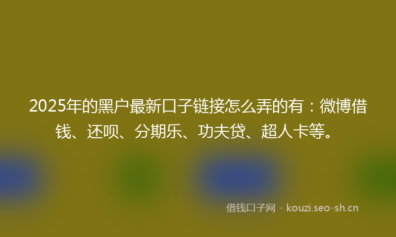 2025年的黑户最新口子链接怎么弄的有:微博借钱、还呗、分期乐、功夫贷、超人卡等。