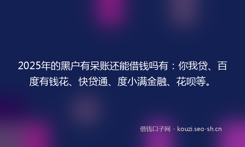 2025年的黑户有呆账还能借钱吗有：你我贷、百度有钱花、快贷通、度小满金融、花呗等。