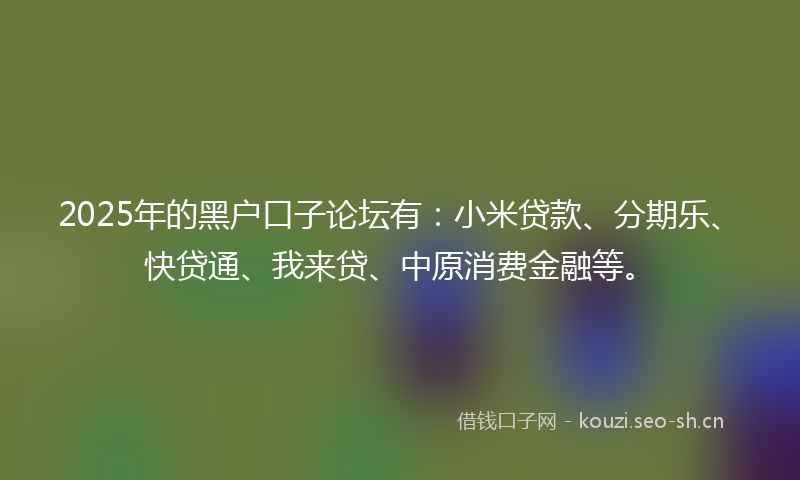 2025年的黑户口子论坛有：小米贷款、分期乐、快贷通、我来贷、中原消费金融等。