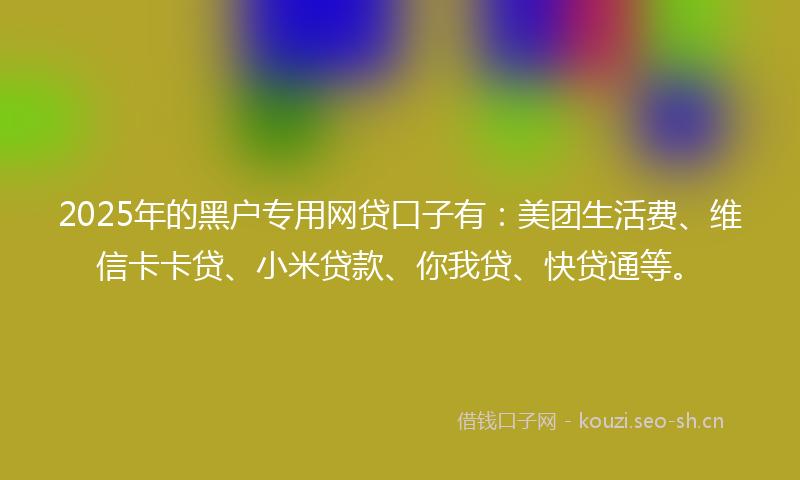 2025年的黑户专用网贷口子有：美团生活费、维信卡卡贷、小米贷款、你我贷、快贷通等。