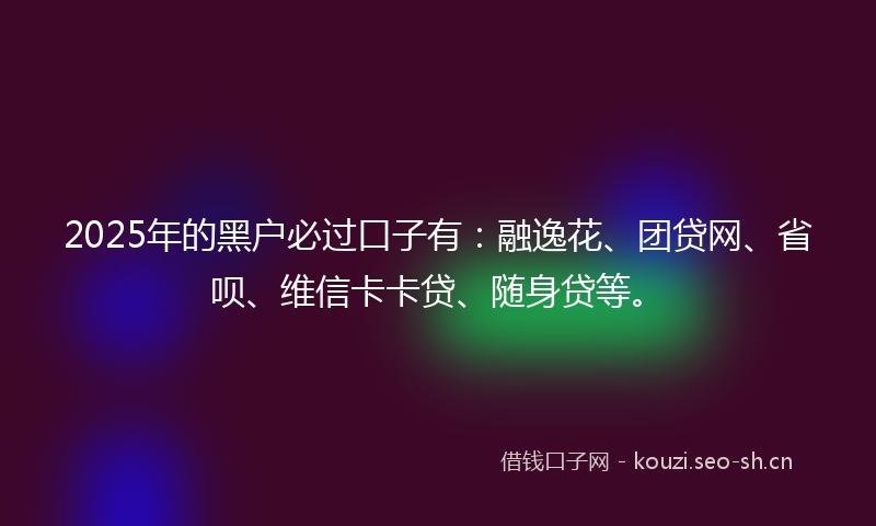 2025年的黑户必过口子有：融逸花、团贷网、省呗、维信卡卡贷、随身贷等。